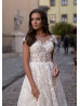 Beaded Ivory Lace Tulle Low Open Back Wedding Dress